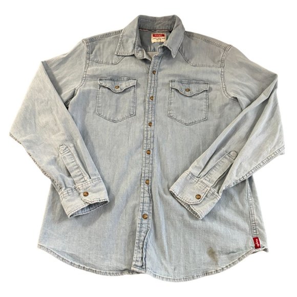 WRANGLER WESTERN PEARL SNAP LONG SLEEVE‎ SHIRT BLUE MEN'S LARGE | T1 - Picture 1 of 8